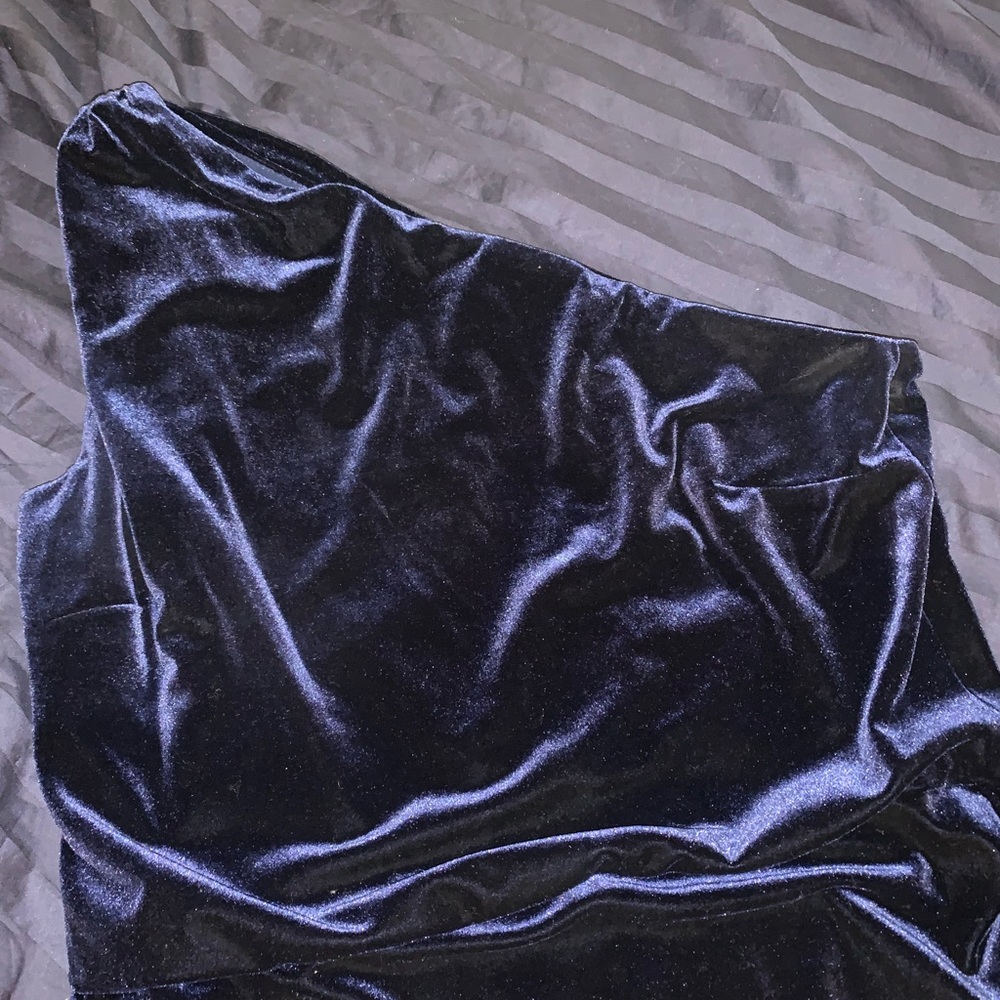 Blue Velvet one shoulder dress